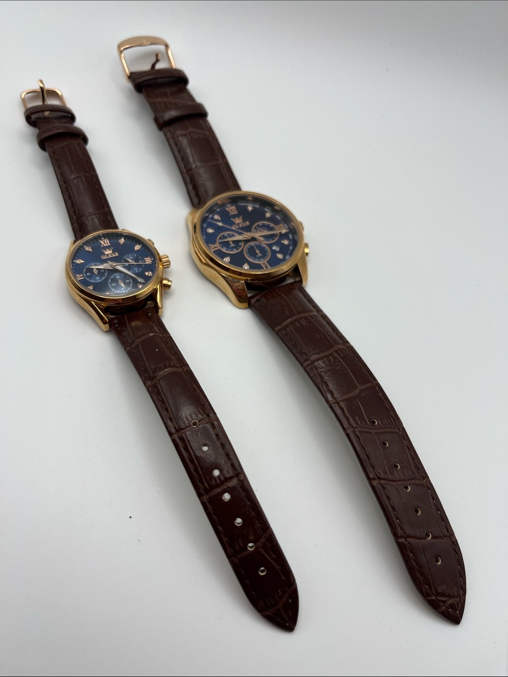 Set of 2 Olevs Gold Case Watches with Blue Dial